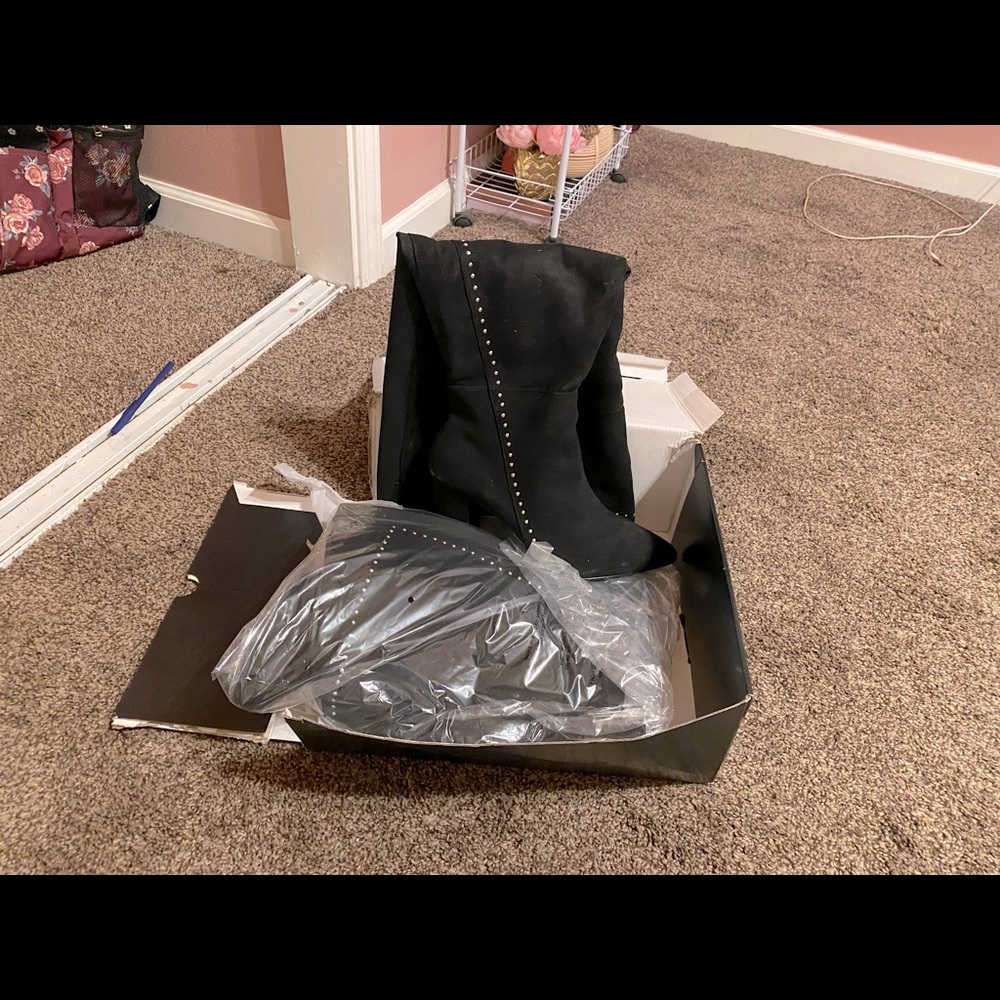 Black Studded Women's Mid-Calf Boots
